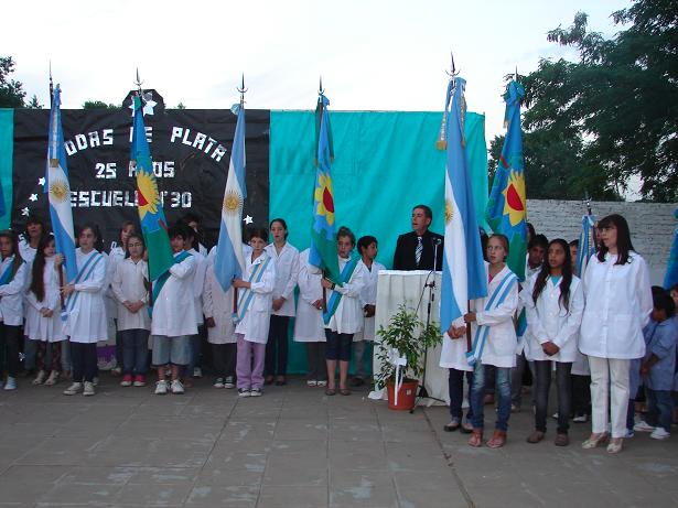 Banderas de ceremonias de la propia escuela y de otras que participaron del acto