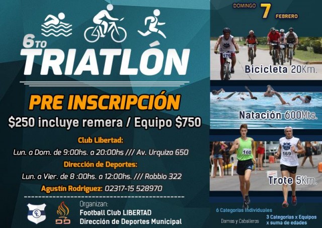 Libertad organiza el 6to Triatlón. Se correrá el domingo 7 desde las 10 hs