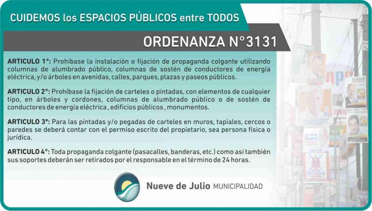 Se recuerda la vigencia de la Ordenanza que prohíbe la colocación de propaganda colgang
