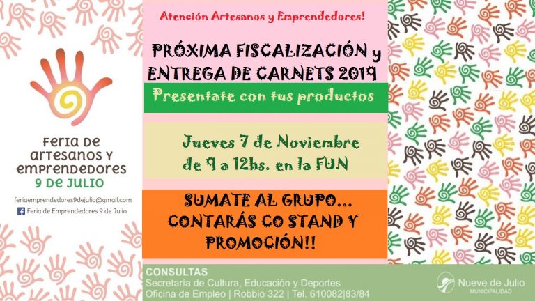 El jueves 7: Fiscalización y entrega de carnets de artesanos