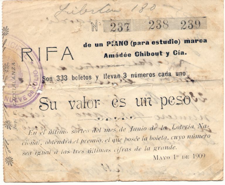 Una rifa premiada en 1909