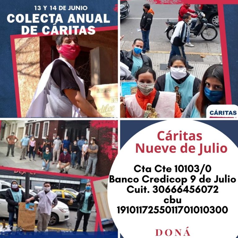 Colecta de Cáritas: se reciben donaciones en una cuenta