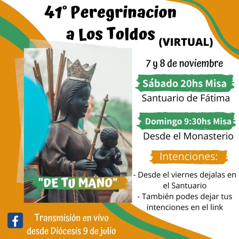 A las 20 horas comenzará la Peregrinación Diocesana a Los Toldos, en formato virtual