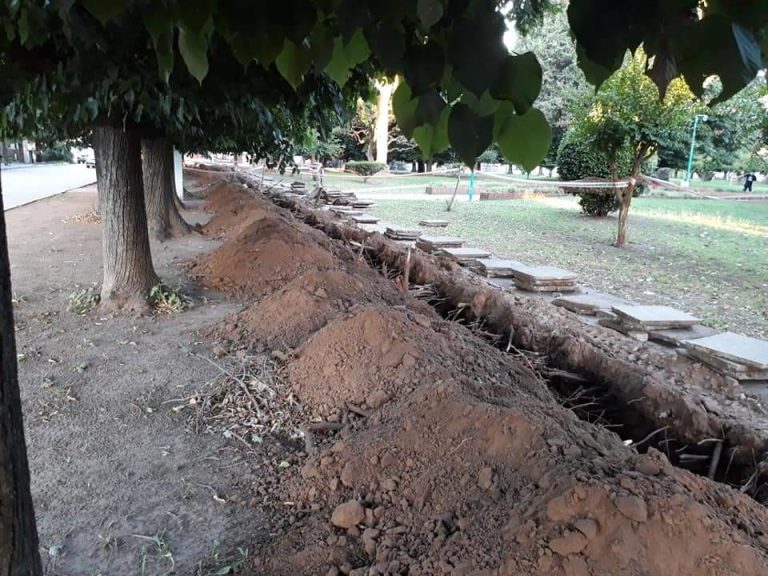 Recambian veredas en la Plaza San Martín de Dudignac