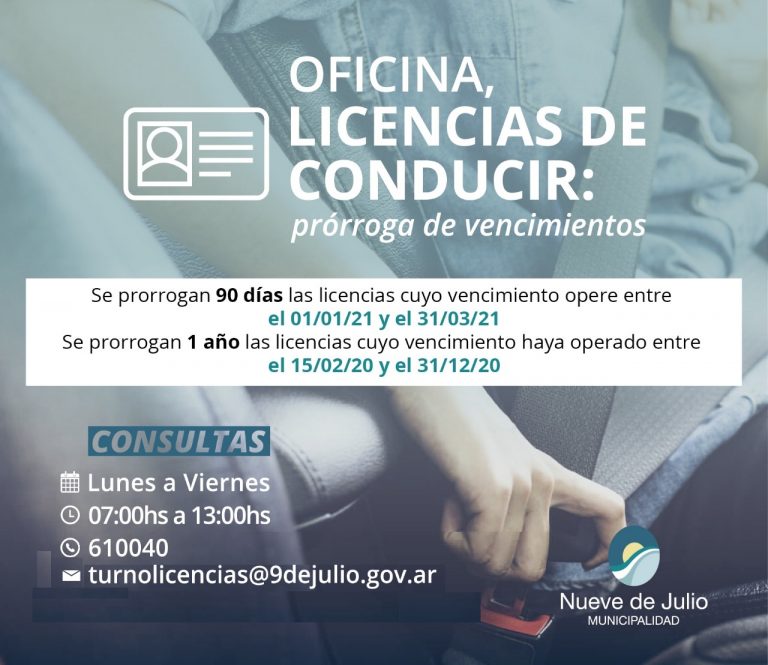 Licencias de conducir: prórrogas de vencimiento