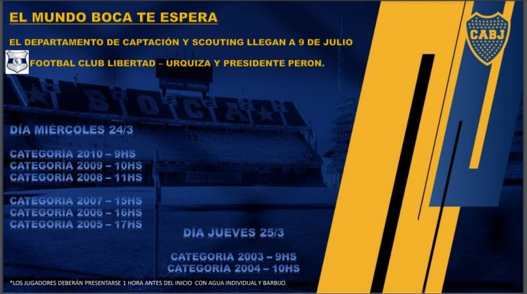 Boca probará jugadores en el Club Libertad