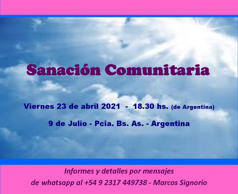 Este viernes se realizará la «Sanación Comunitaria»