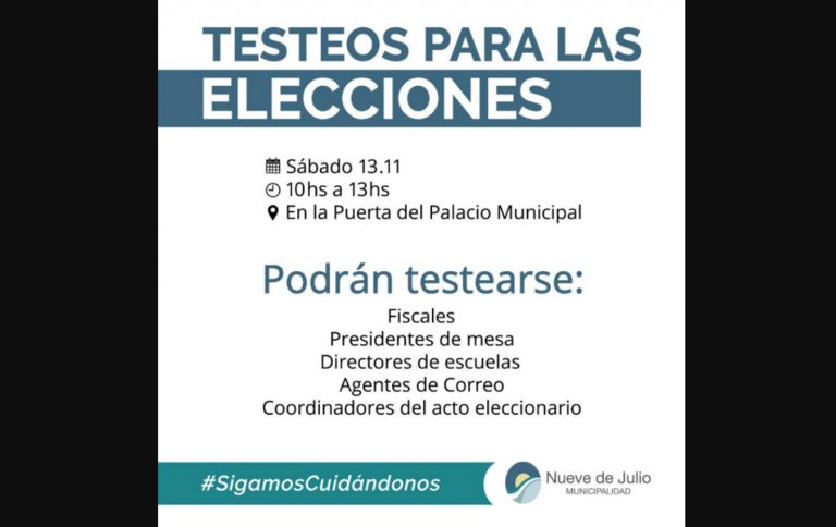 Podrán testearse los vecinos afectados a los comicios