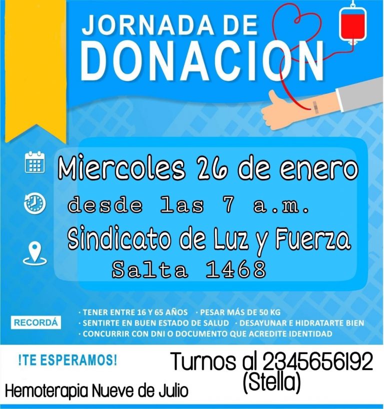 Convocan a donar sangre en el Sindicato de Luz y Fuerza