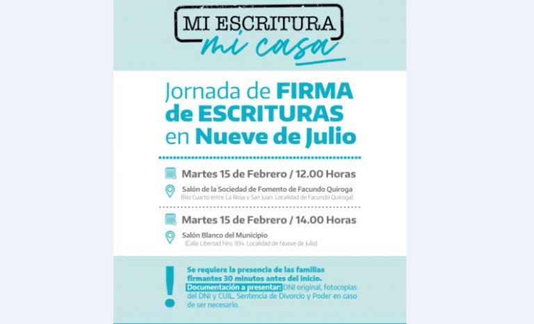 Escrituración: funcionarios provinciales visitarán 9 de Julio y Quiroga