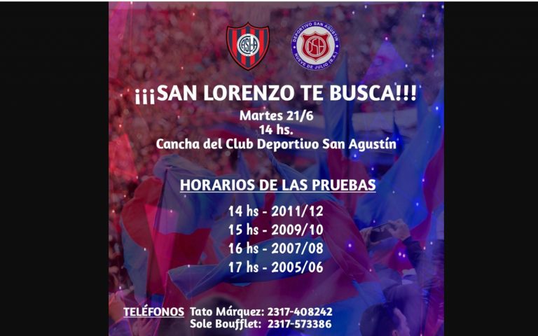 San Lorenzo probará jugadores en San Agustín