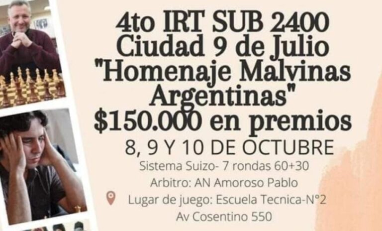 Ajedrez: se juega en 9 de Julio el 4to IRT