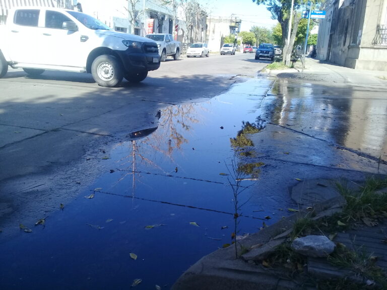 Reclamo de vecinos: acumulación de agua y caídas