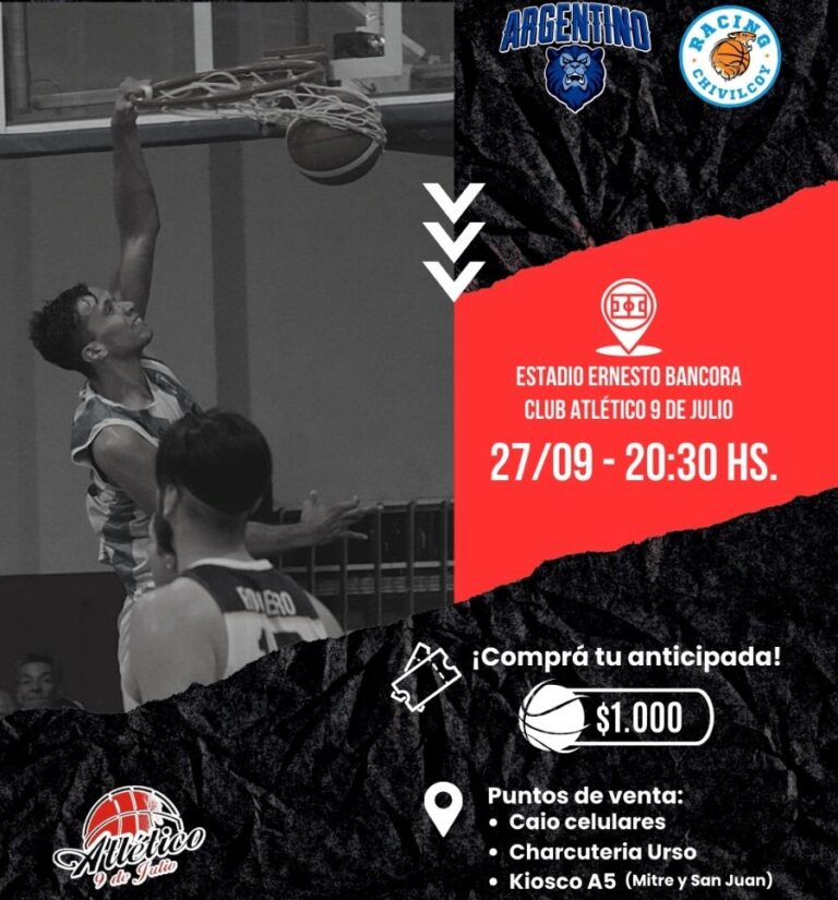 Básquet: juegan en 9 de Julio, Argentino (J) – Racing (Ch)