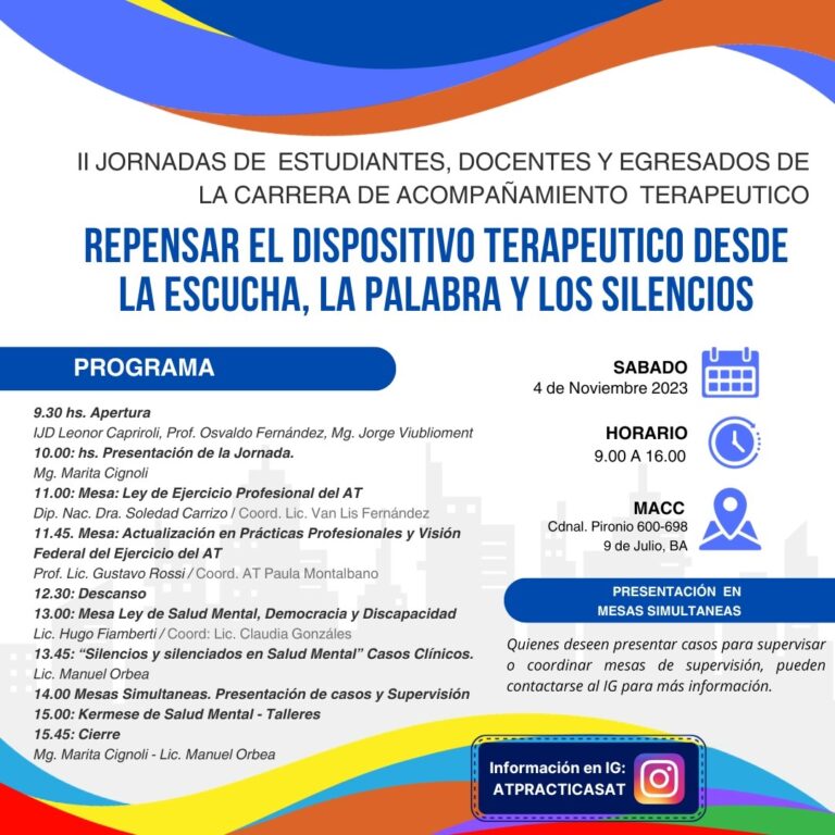 Se realizará la II Jornada de Acompañamiento Terapéutico