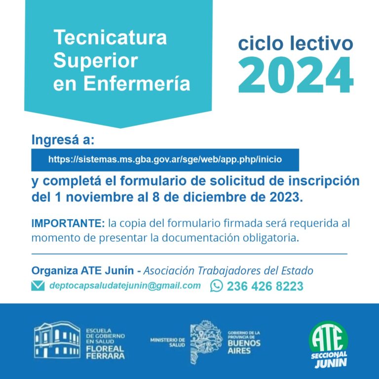 Enfermería: inscripciones Abiertas para la Tecnicatura Superior
