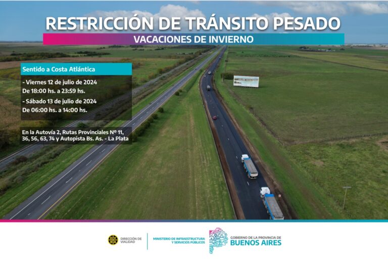 Restricción de tránsito pesado por el inicio de las Vacaciones de Invierno