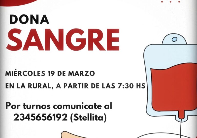 Este miércoles: colecta de sangre en Sociedad Rural