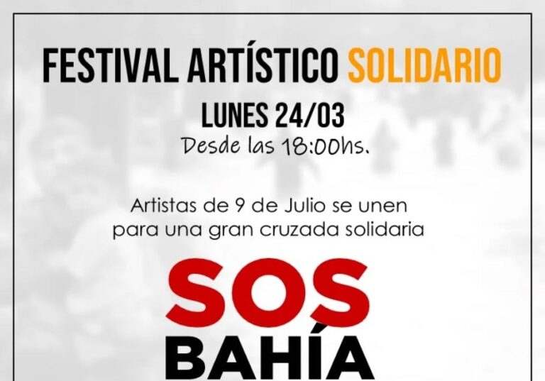Festival Artístico Solidario – SOS Bahía: hoy 18 hs