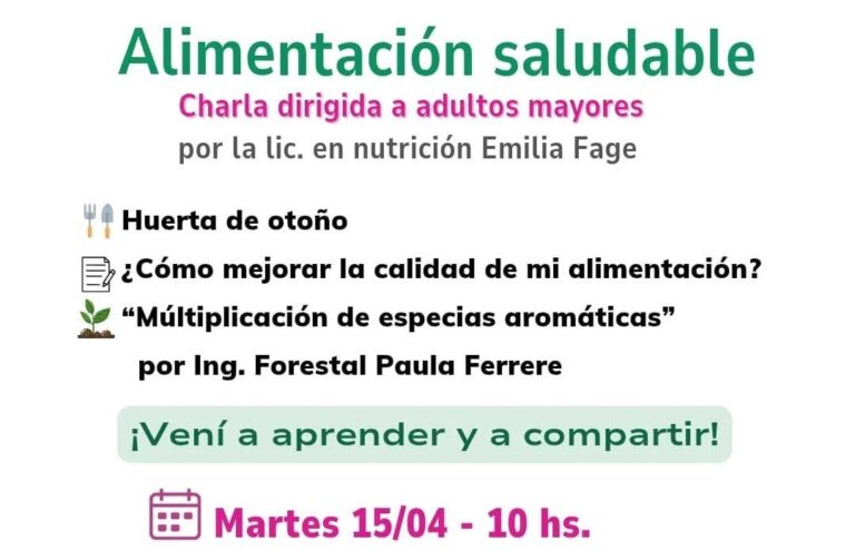 Darán una charla sobre alimentación saludable