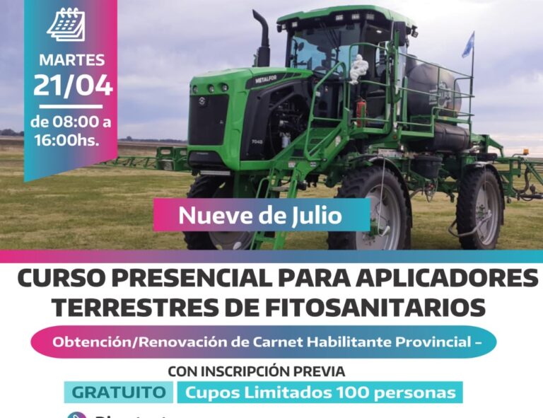 Curso gratuito en 9 de Julio para aplicadores de fitosanitarios