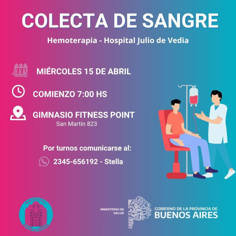 Nueva colecta de sangre: este miércoles 15 de abril en Gimnasio Fitness Point