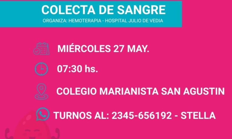 Este miércoles Colecta de Sangre en el Colecio San Agustín