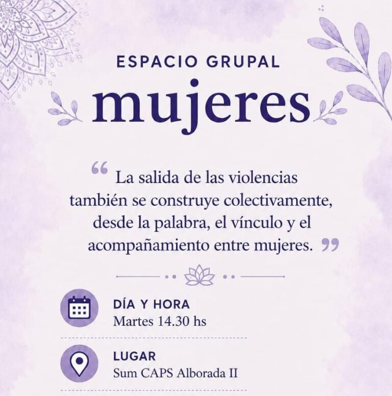 Mujeres: convocan a un espacio grupal en CAPS Alborada II
